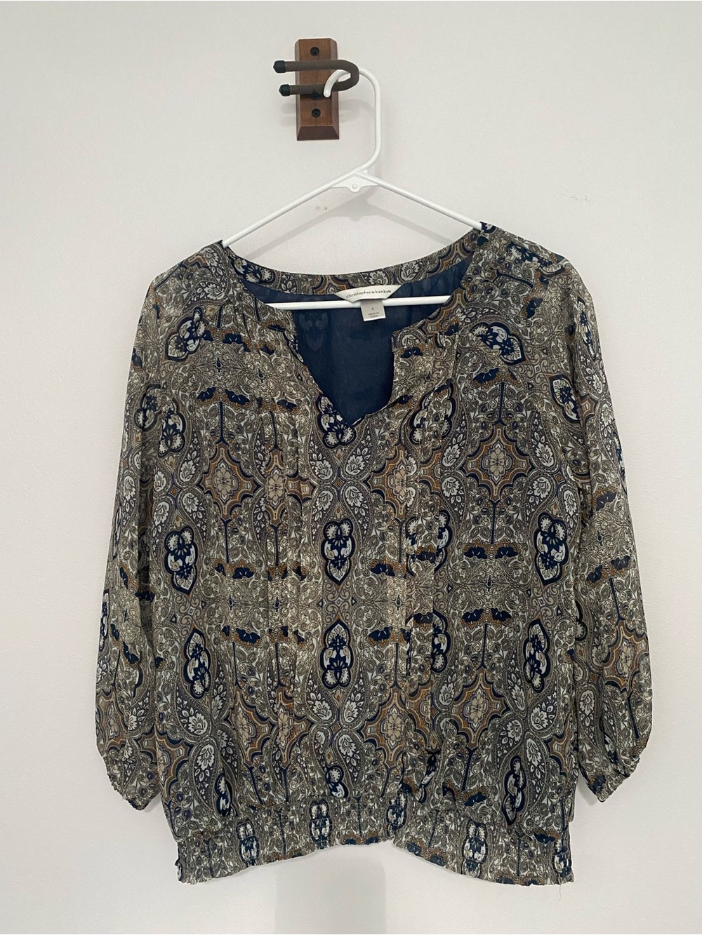 White, Navy & Cream Paisley Blouse